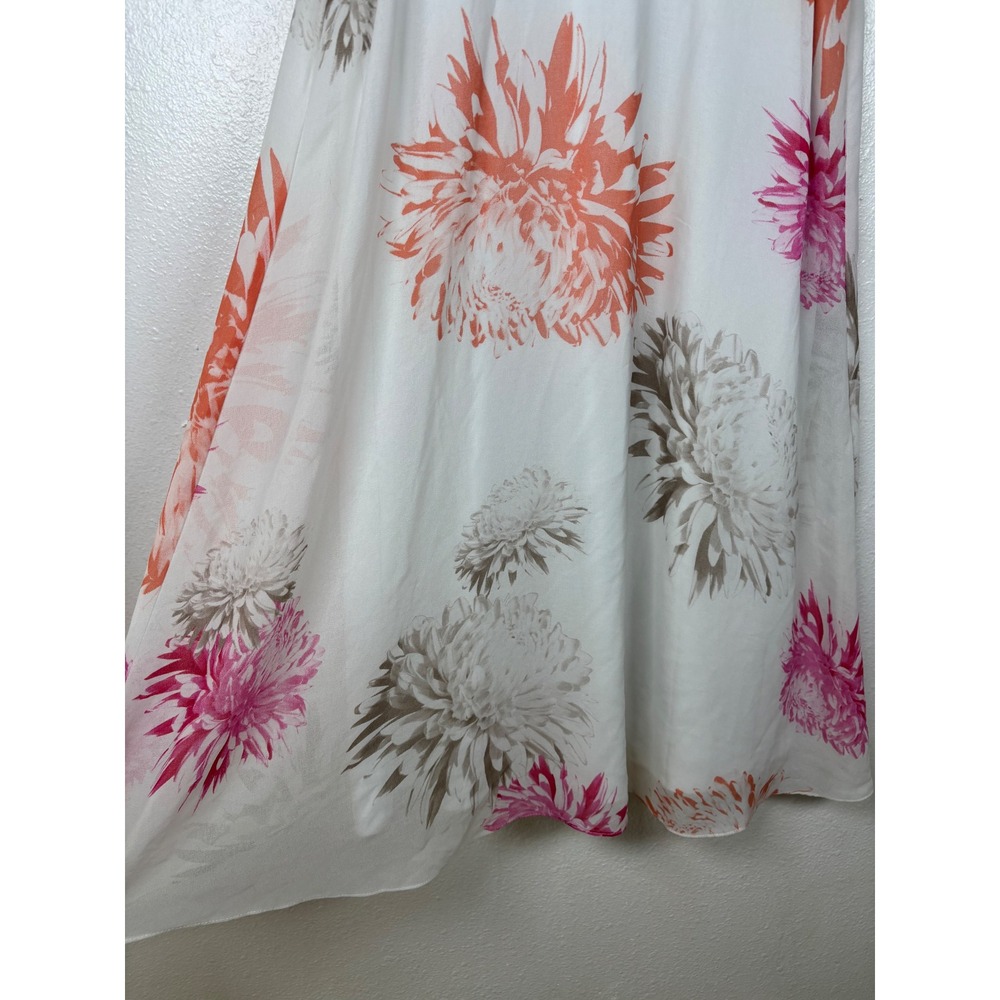 Calvin Klein Shift Dress Women 4 White Pink Orange Floral Sleeveless Chiffon - Picture 4 of 7